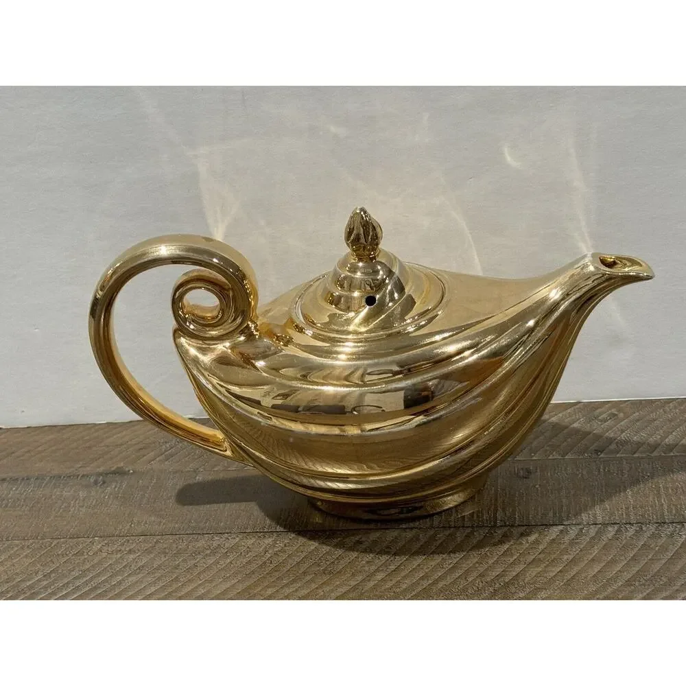 1950’s Golden Glo HALL Aladdin Teapot w Lid 22K Gold Porcelain See Pics For Wear